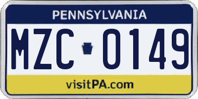 PA license plate MZC0149