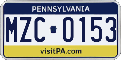 PA license plate MZC0153
