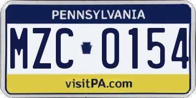 PA license plate MZC0154