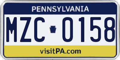 PA license plate MZC0158