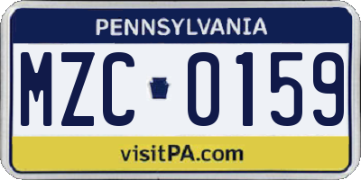 PA license plate MZC0159