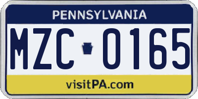 PA license plate MZC0165