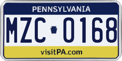 PA license plate MZC0168