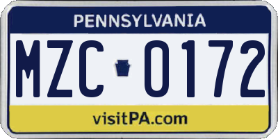 PA license plate MZC0172