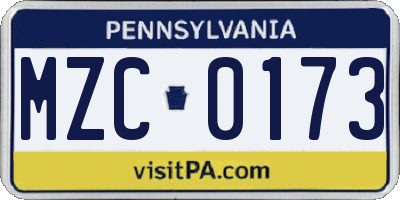 PA license plate MZC0173