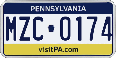 PA license plate MZC0174