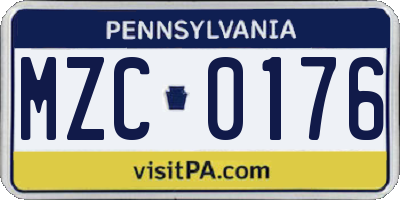PA license plate MZC0176