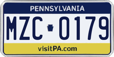 PA license plate MZC0179