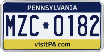 PA license plate MZC0182