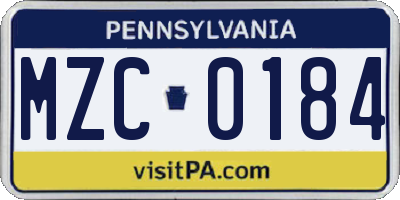 PA license plate MZC0184