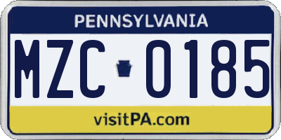 PA license plate MZC0185