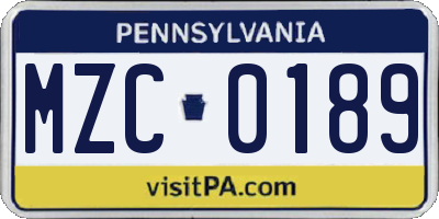 PA license plate MZC0189