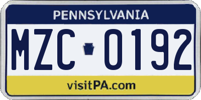 PA license plate MZC0192