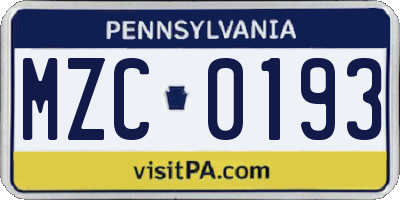PA license plate MZC0193