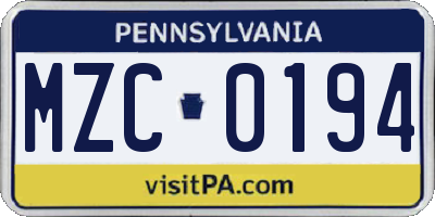 PA license plate MZC0194