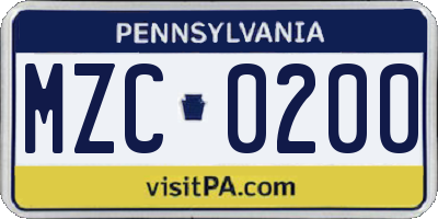 PA license plate MZC0200