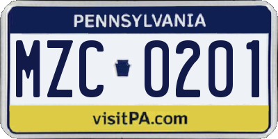 PA license plate MZC0201