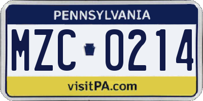 PA license plate MZC0214