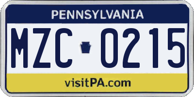 PA license plate MZC0215