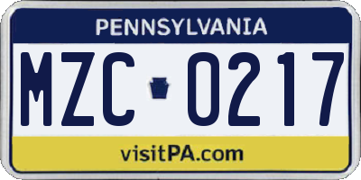 PA license plate MZC0217