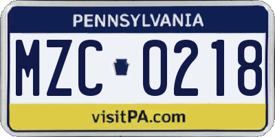 PA license plate MZC0218
