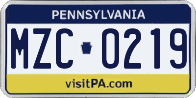 PA license plate MZC0219