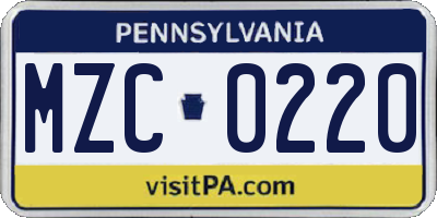 PA license plate MZC0220