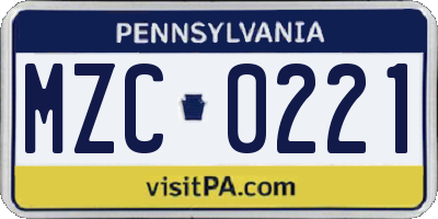 PA license plate MZC0221