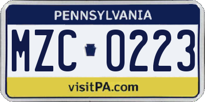 PA license plate MZC0223
