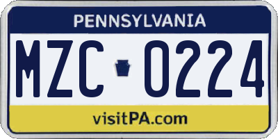 PA license plate MZC0224