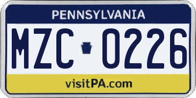 PA license plate MZC0226
