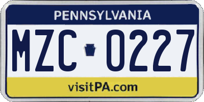 PA license plate MZC0227