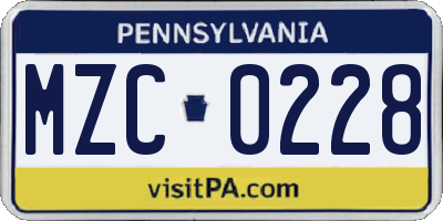 PA license plate MZC0228