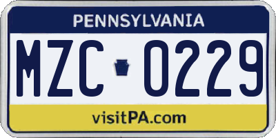 PA license plate MZC0229
