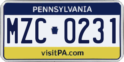 PA license plate MZC0231
