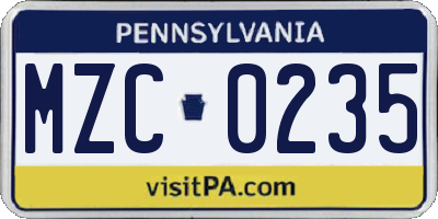 PA license plate MZC0235