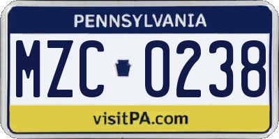 PA license plate MZC0238