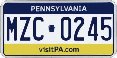 PA license plate MZC0245