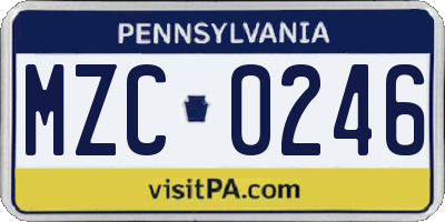 PA license plate MZC0246