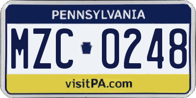 PA license plate MZC0248