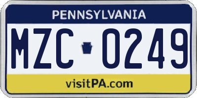 PA license plate MZC0249