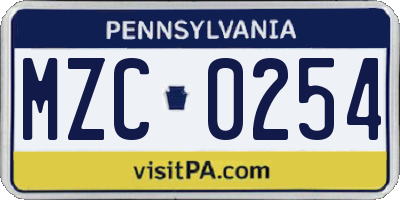 PA license plate MZC0254