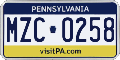 PA license plate MZC0258