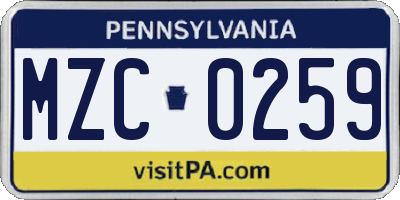 PA license plate MZC0259