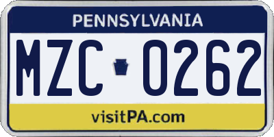 PA license plate MZC0262