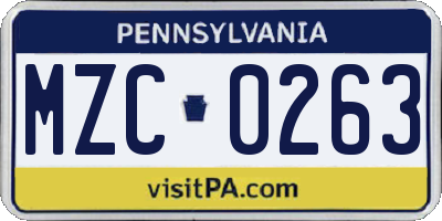 PA license plate MZC0263