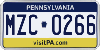 PA license plate MZC0266