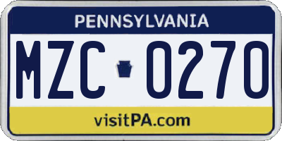 PA license plate MZC0270