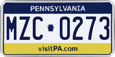 PA license plate MZC0273