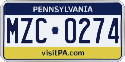 PA license plate MZC0274
